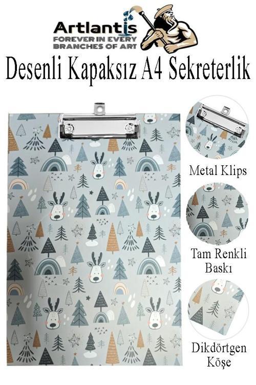 Desenli Sekreterlik Kapaksız A4 1 Adet Renkli Desenli A4 Kapaksız Sekreterlik Klipsli Metal Mekanizmalı 80 Yaprak Kapasiteli