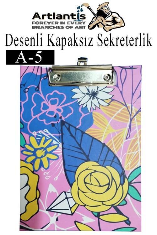 Desenli Sekreterlik Kapaksız A5 1 Adet Renkli A5 Kapaksız Sekreterlik Klipsli Metal Mekanizmalı 80 Yaprak Kapasiteli
