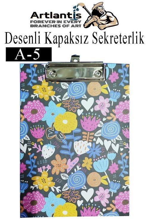 Desenli Sekreterlik Kapaksız A5 1 Adet Renkli Desenli A5 Sekreterlik Klipsli Metal Mekanizmalı 80 Yaprak Kapasiteli