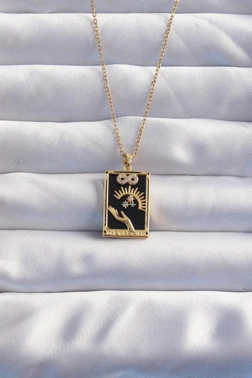Çelik Zincir Gold Renk Sonsuzluk Detay Zirkon Taşlı Tarot Kolye