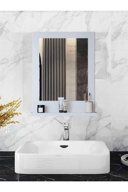  Teknor Safir Stil 60X45 Beyaz Raflı Banyo Aynası