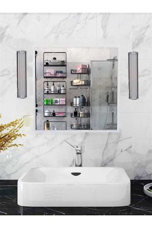 2 Aynalı Stil Banyo Lavabo Dolabı Beyaz