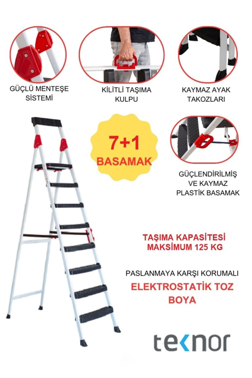 Extreme Plastik Basamaklı 7+1 Metal Merdiven
