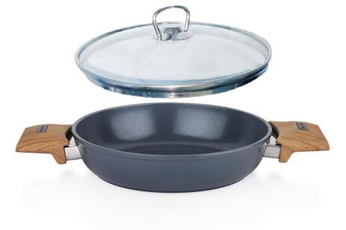 Seramik Sahan 22 CM Yanmaz Yapışmaz Yüzey Cam Kapaklı