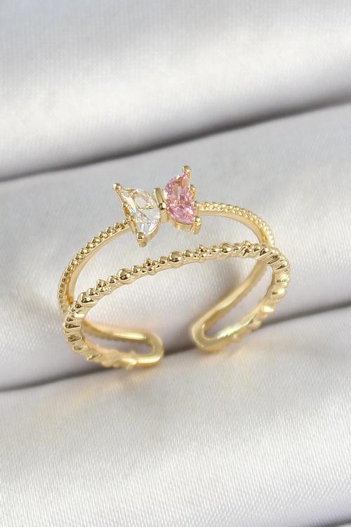 Pirinç Kelebek Figürlü Zirkon Taşlı Gold Renk Ayarlanabilir Kadın Yüzük - EBJ250530W34365