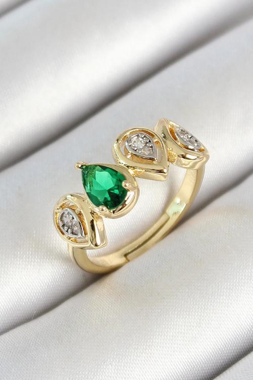 Pirinç Sıralı Damla Figürlü Zirkon Taşlı Gold Renk Ayarlanabilir Kadın Yüzük - EBJ250530W34383
