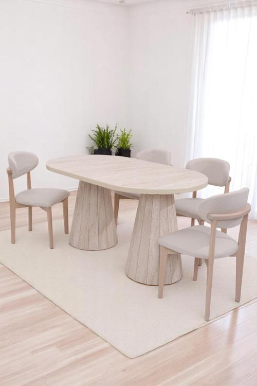 Bohem Travertan Norte Açılır Yemek Masa Sandalye Takımı 90x160cm