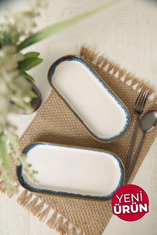 Reaktif Kobalt Noyan Kayık Tabak 26 cm 2 Adet Q82