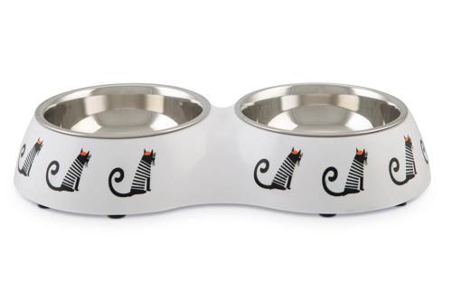 Kedi İkili Mama ve Su Kabı, Paslanmaz Çelik, Beyaz, 27x14x4,5cm, 2x160ml