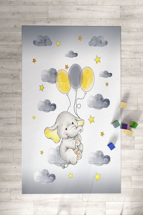 Balon Ve Fil Desenli Çocuk Ve Bebek Odası Halısı Tlh-141