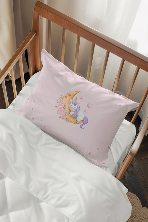 Pembe Uyuyan Unicorn Desenli 2 Adet Yastık Kılıfı Tlayk-080