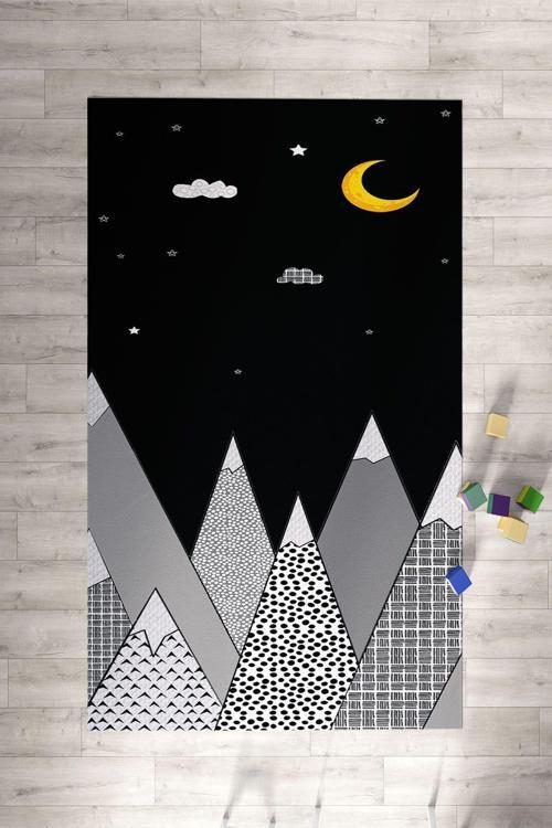 Siyah Beyaz Dağ Desenli Halı