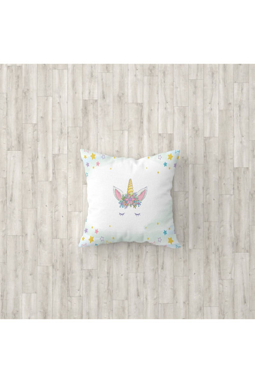 Beyaz Unicorn Desenli Çocuk Ve Bebek Odası 3'Lü Kırlent Kılıfı Tlakr-076