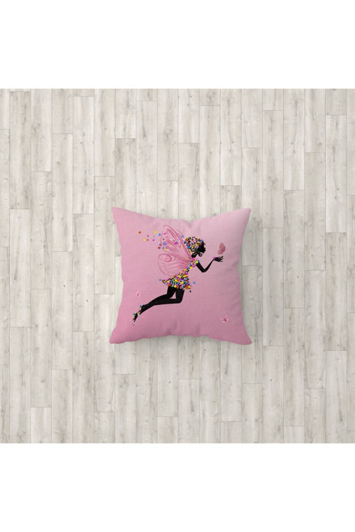 Pembe Kelebekli Kanatlı Desen Çocuk Odası 3'Lü Kırlent Kılıfı Tlakr-063