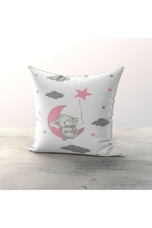 Pembe Fil Desenli Çocuk Ve Bebek Odası 3'Lü Kırlent Kılıfı Tlakr-301