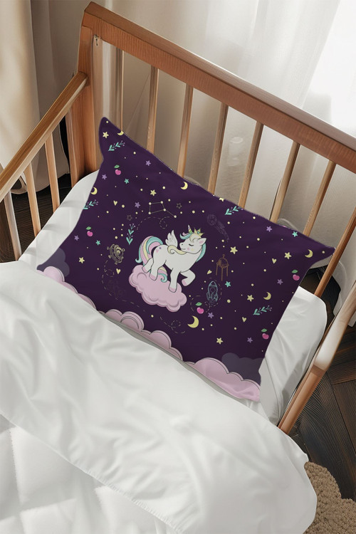 Mor Unicorn Desenli 2 Adet Yastık Kılıfı Tlayk-078