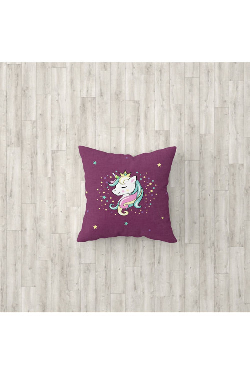 Mor Unicornlu Desenli Çocuk Ve Bebek Odası 3'Lü Kırlent Kılıfı Tlakr-082