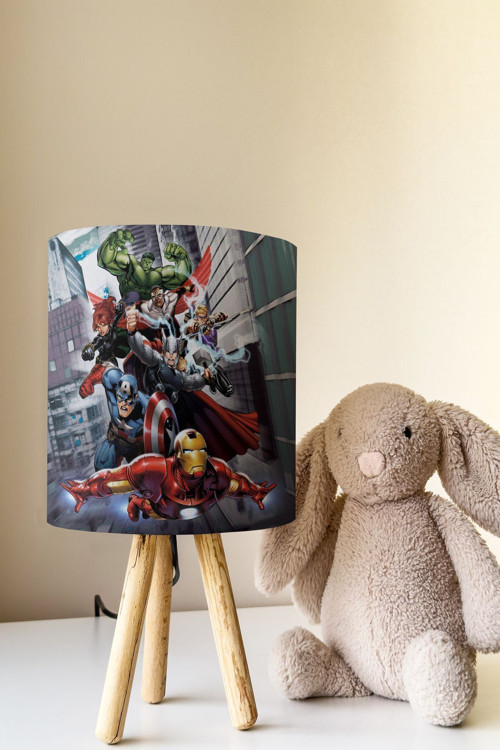 Marvel Süper Kahramanlar Desenli Çocuk Odası Abajur Masa Lambası Tlab-302