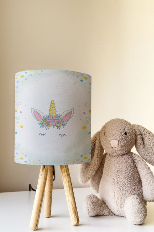 Beyaz Unicorn Desenli Çocuk Odası Abajur Masa Lambası Tlab-076