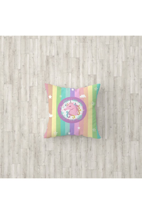 Çok Renkli Unicorn Çocuk Ve Bebek Odası 3'Lü Kırlent Kılıfı Tlakr-121