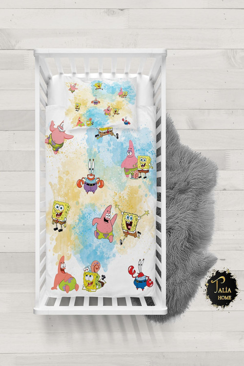 Sünger Bob Desenli Bebek Nevresim Takımı Çarşaflı Spongebob Tlabn-313