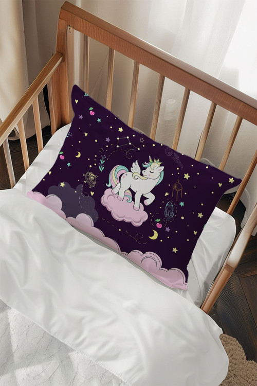 Mor Unicorn Desenli 2 Adet Yastık Kılıfı Tlayk-179