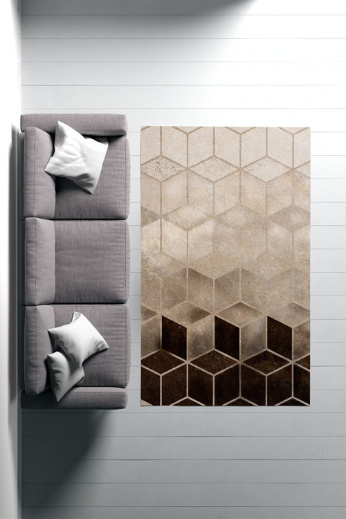 Modern Motifli Dijital Baskılı Kalın Halı