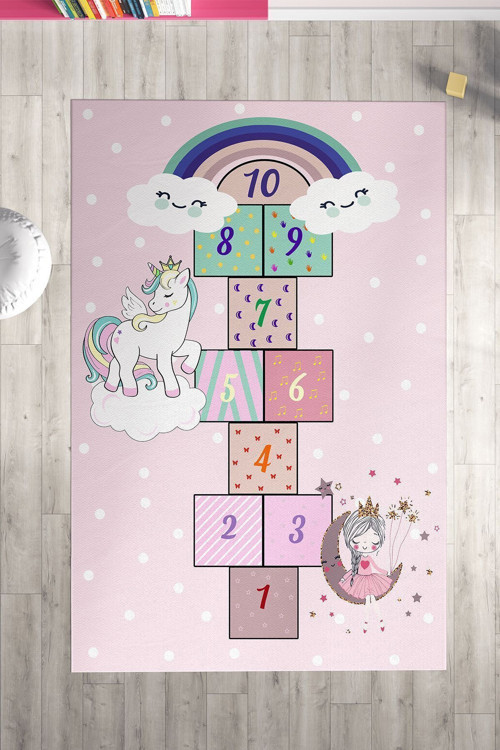 Unicorn Ve Prenses Desenli Çocuk Ve Bebek Odası Dekoratif Halı Tlh-281