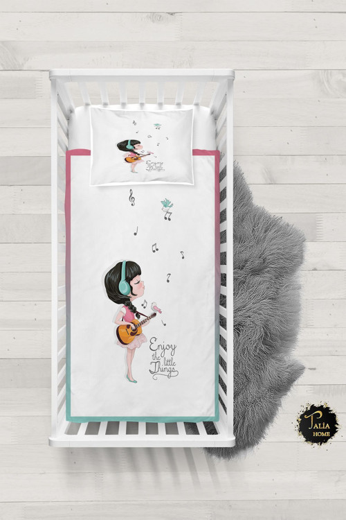 Müzikli Kız Desenli Bebek Nevresim Takımı Çarşaflı Tlabn-284