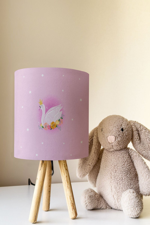 Pembe Kuğu Desenli Çocuk Odası Abajur Masa Lambası Tlab-051