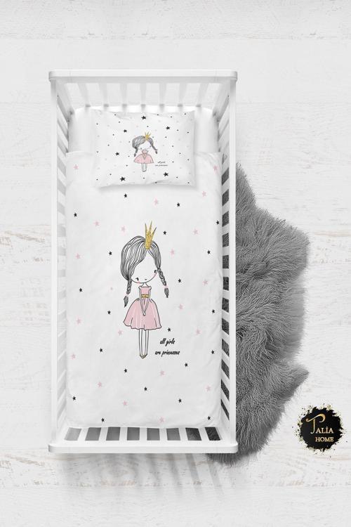 Prenses Kız Bebek Nevresim Takımı Çarşaflı Tlabn-146