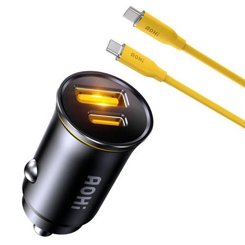 Araç İçi 2 Portlu 65W Şarj Cihazı, 140W 1m PD 3.1 480Mbps Süper Hızlı Şarj/Data Kablosu Seti