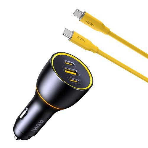 Araç İçi 3 Portlu 170W Şarj Cihazı, 140W 1m PD 3.1 480Mbps Süper Hızlı Şarj/Data Kablosu Seti