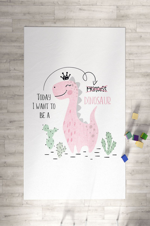 Dinozor Desenli Kaymaz Tabanlı Çocuk Halısı