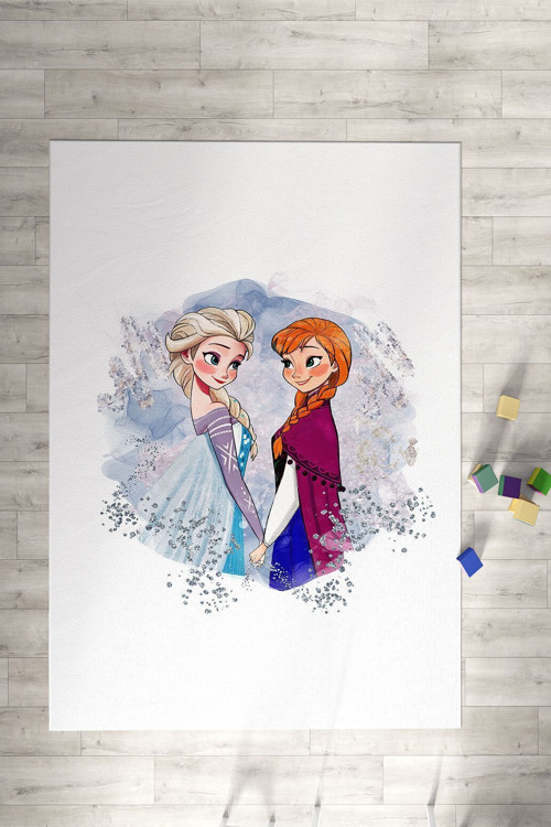 Frozen Elsa & Anna Desenli Çocuk Ve Bebek Odası Dekoratif Halı Tlh-306