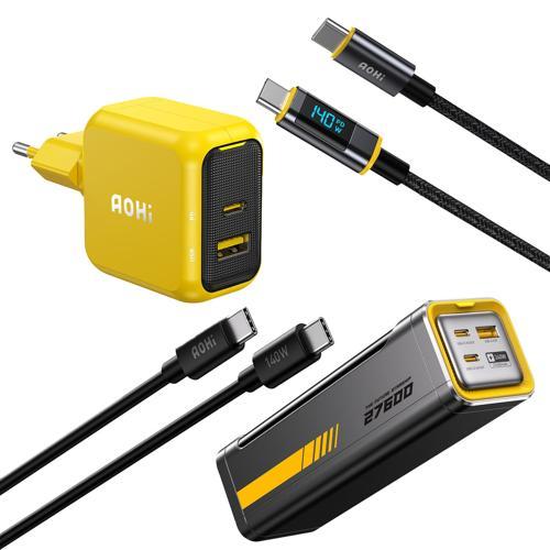Magcube 67W 2 Portlu Şarj Adaptörü, 27.600 mAh 240W PD3.1 Powerbank, 140W LED Ekranlı Naylon Ör