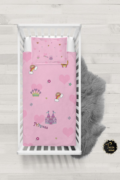 Pembe Prenses Desenli Bebek Nevresim Takımı Çarşaflı Tlabn-226