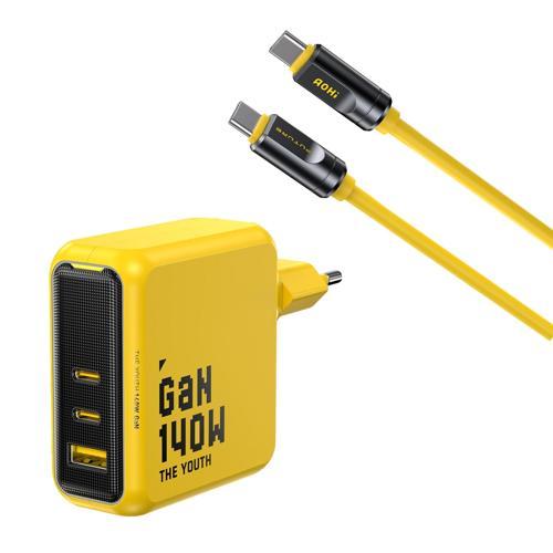 Youth 140W 3 Portlu Şarj Adaptörü, 240W 8K Süper Hızlı Şarj/Data Kablosu Seti