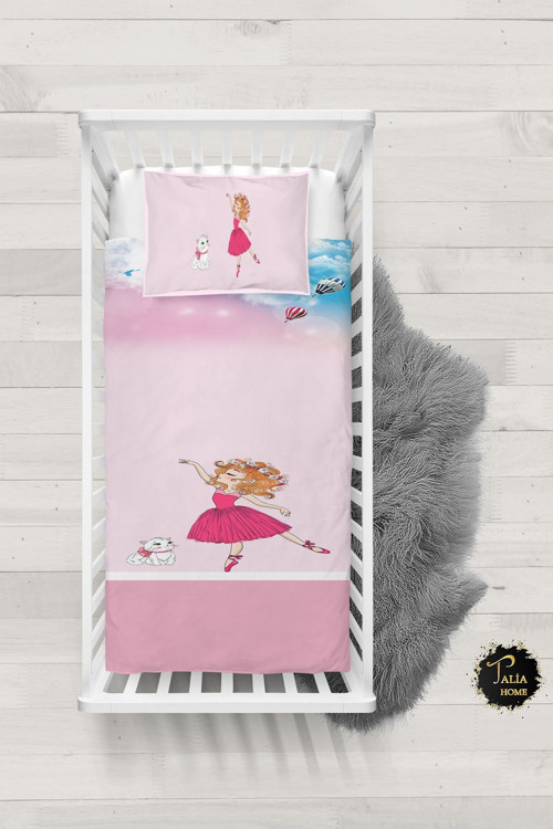 Balerin Kız Ve Kedi Bebek Nevresim Takımı Çarşaflı Tlabn-228
