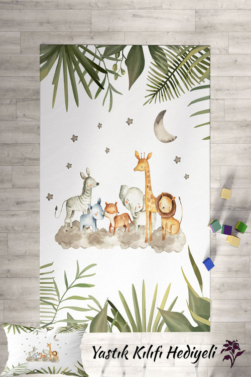 Safari Desenli Çocuk Ve Bebek Odası Dekoratif Halı Tlh-041
