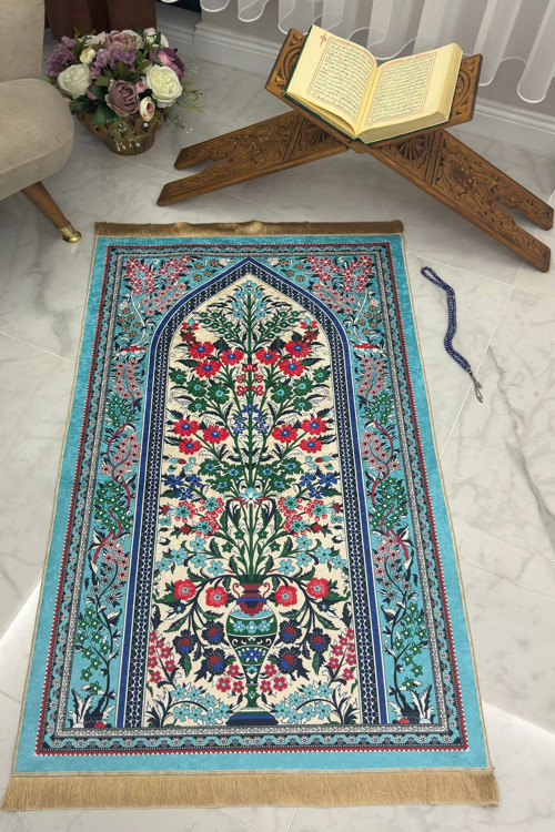 Dijital Baskılı Dekoratif Eski Türk Motifli Namazlık Seccade Tlnmz-055