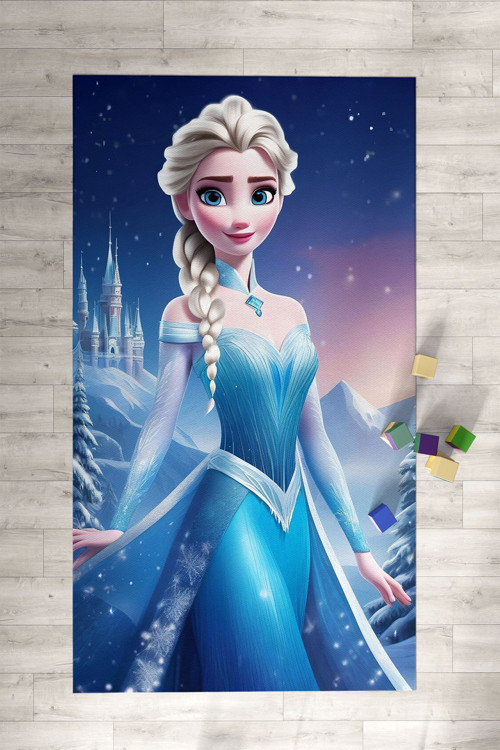 Karlar Ülkesi Mavi Elsa Desenli Çocuk Halısı Tlh-064