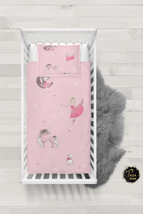 Pembe Kız Desenli Bebek Nevresim Takımı Çarşaflı Tlabn-297