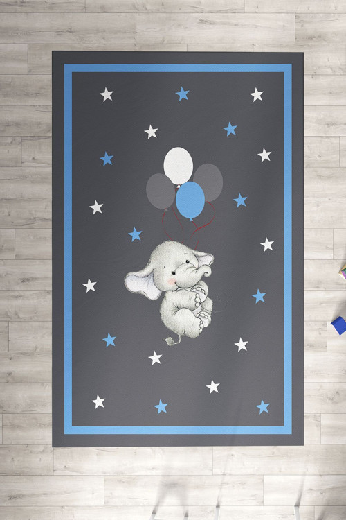 Gri Balonlu Fil Desenli Çocuk Halısı Tlh-285