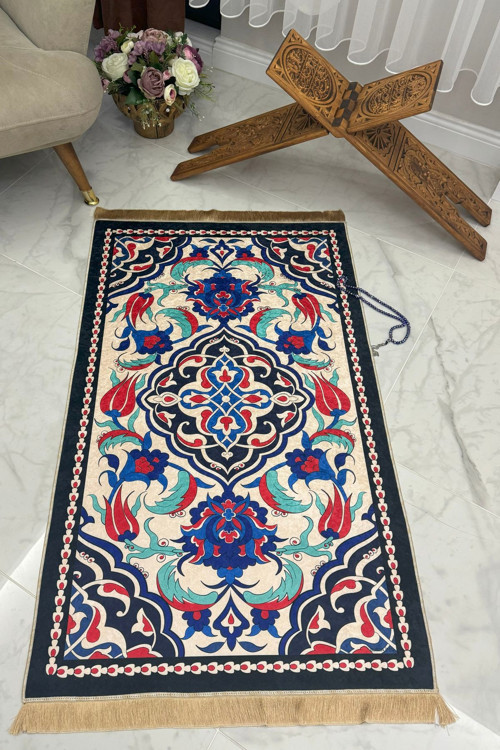 Dijital Baskılı Dekoratif Eski Türk Motifli Namazlık Seccade Tlnmz-029