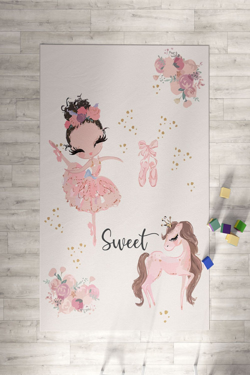 Balerin Kız Ve Unicorn Desenli Halı