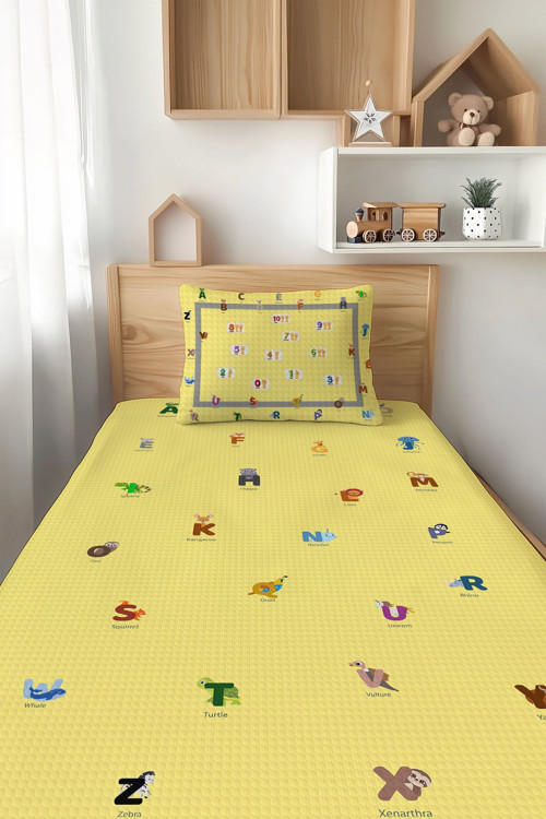 Alfabe Öğretici Desenli Tek Kişilik Çocuk Pike Takımı Tlap-108