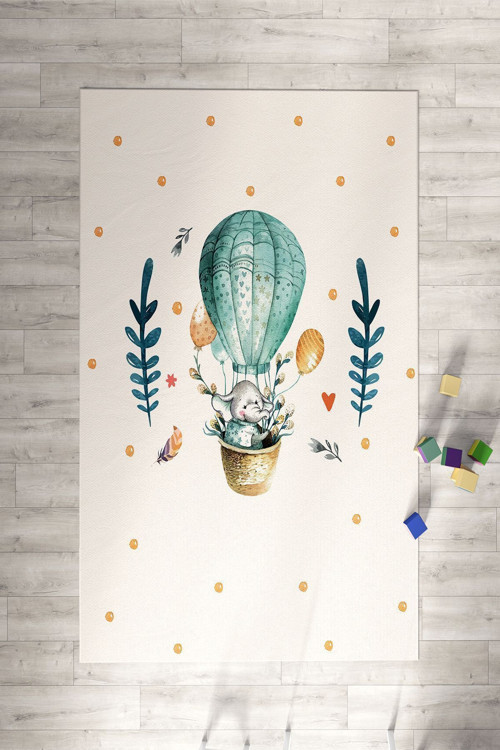 Uçan Balon Fil Desenli Çocuk Ve Bebek Odası Dekoratif Halı Tlh-030