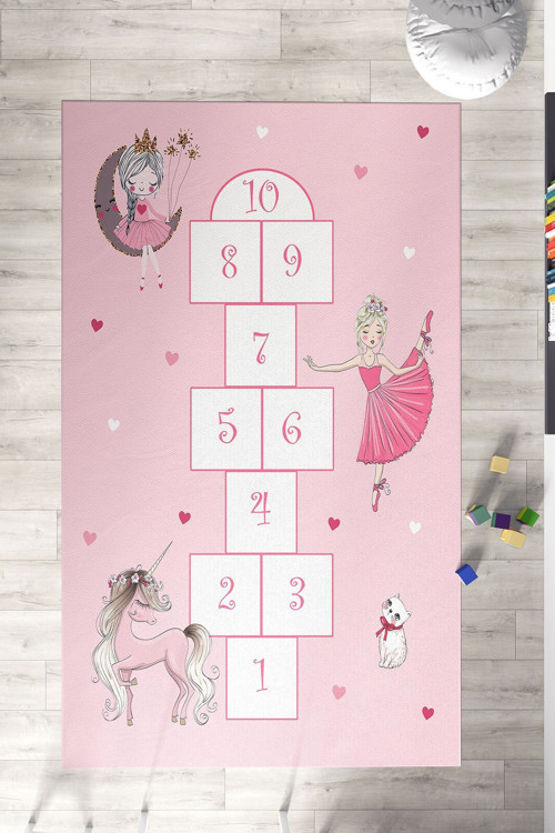 Pembe Kız Desenli Çocuk Halısı Tlh-297