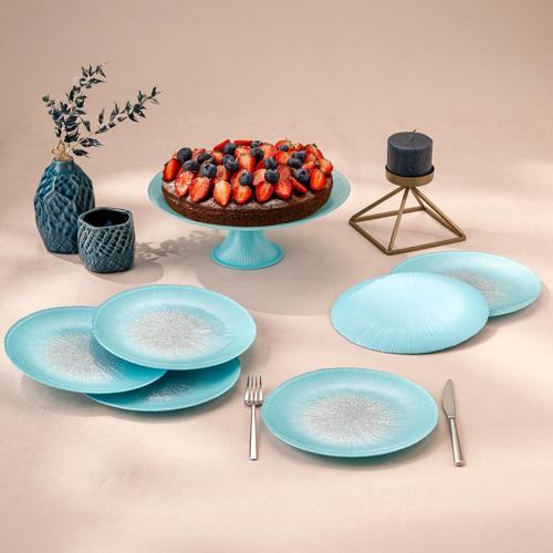 Pastel 7 Parça Cam Pasta / Tatlı Seti Mavi